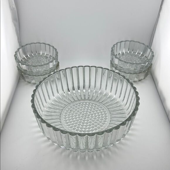 Other - Jeannette Glass "National" Pattern Ribbed Pressed 1940's 5 Piece Berry Bowl Set